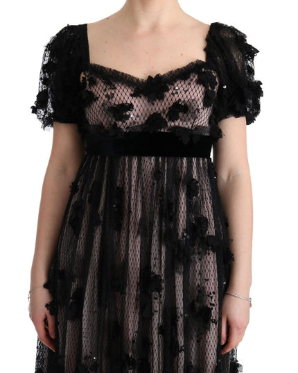 Dolce & Gabbana Black Pink Silk Applique Shift Dress