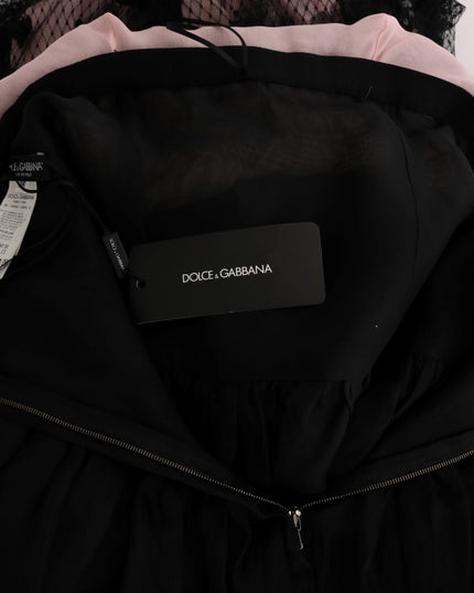 Dolce & Gabbana Black Pink Silk Applique Shift Dress