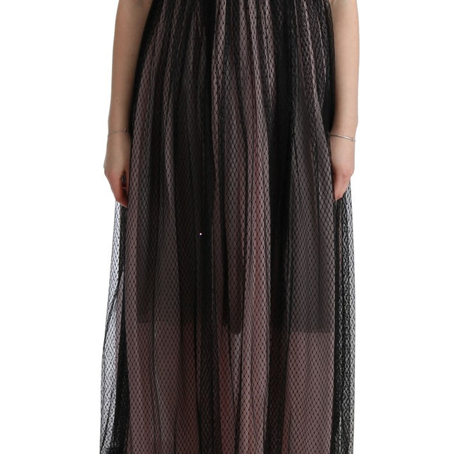 Dolce & Gabbana Black Pink Silk Long Shift Dress