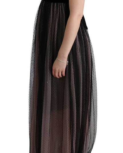 Dolce & Gabbana Black Pink Silk Long Shift Dress