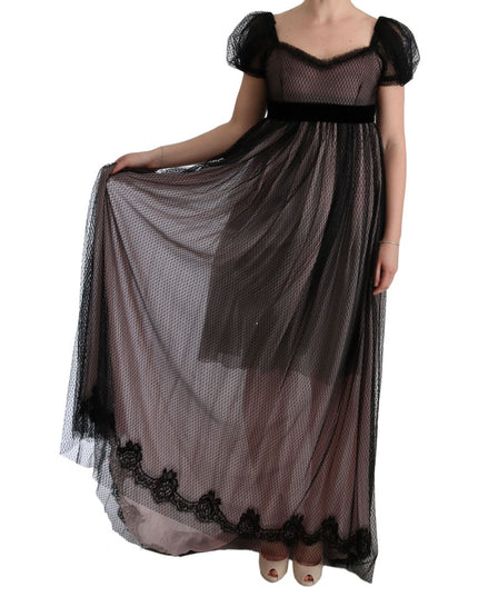 Dolce & Gabbana Black Pink Silk Long Shift Dress