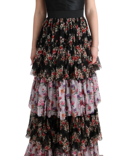 Dolce & Gabbana Multicolor Silk Stretch Floral Shift Long Dress