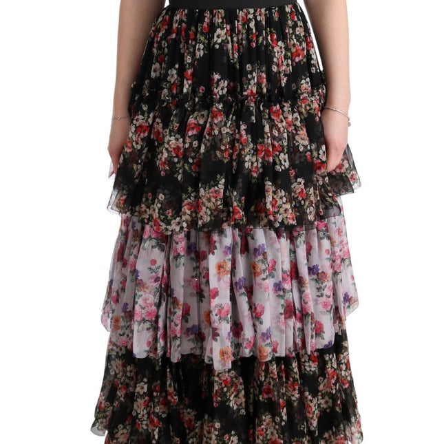 Dolce & Gabbana Multicolor Silk Stretch Floral Shift Long Dress