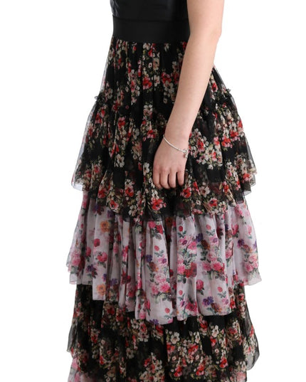 Dolce & Gabbana Multicolor Silk Stretch Floral Shift Long Dress
