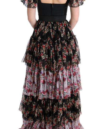 Dolce & Gabbana Multicolor Silk Stretch Floral Shift Long Dress