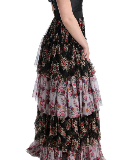 Dolce & Gabbana Multicolor Silk Stretch Floral Shift Long Dress