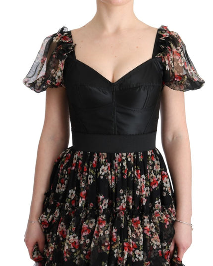 Dolce & Gabbana Multicolor Silk Stretch Floral Shift Long Dress