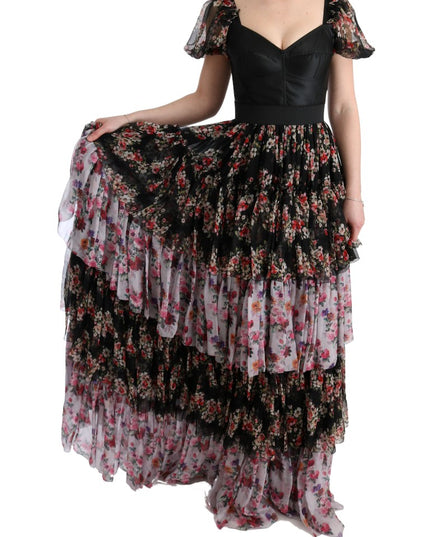 Dolce & Gabbana Multicolor Silk Stretch Floral Shift Long Dress
