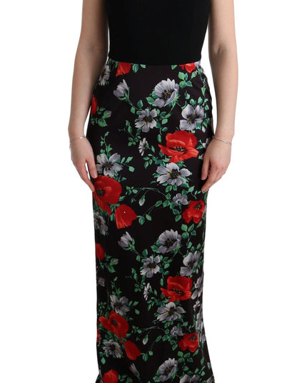 Dolce & Gabbana Multicolor Floral Print Stretch Sheath Long Dress