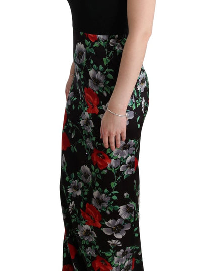 Dolce & Gabbana Multicolor Floral Print Stretch Sheath Long Dress