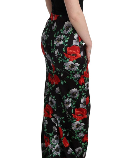 Dolce & Gabbana Multicolor Floral Print Stretch Sheath Long Dress