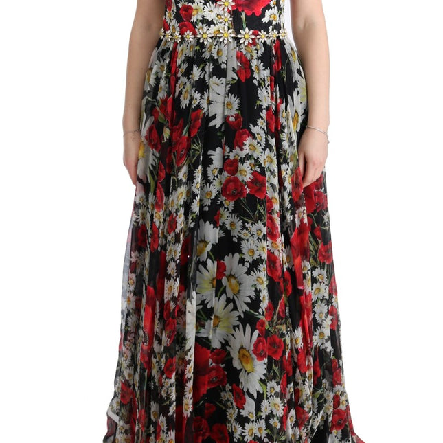 Dolce & Gabbana Multicolor Silk Floral Crystal Long Maxi Dress