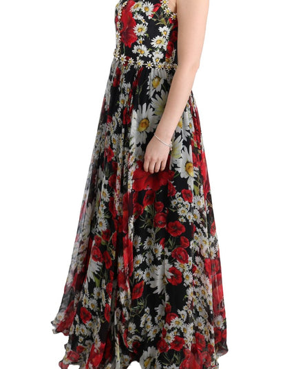 Dolce & Gabbana Multicolor Silk Floral Crystal Long Maxi Dress