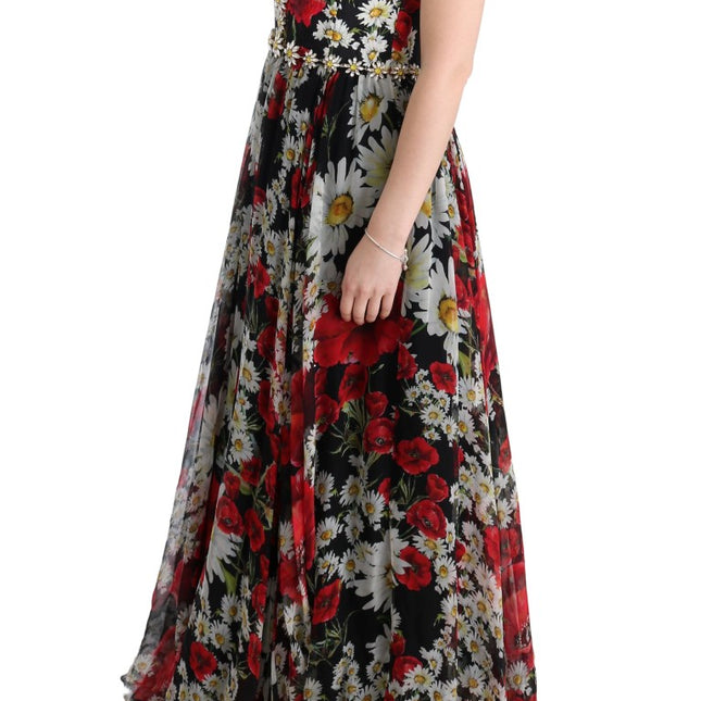 Dolce & Gabbana Multicolor Silk Floral Crystal Long Maxi Dress