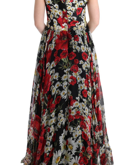 Dolce & Gabbana Multicolor Silk Floral Crystal Long Maxi Dress