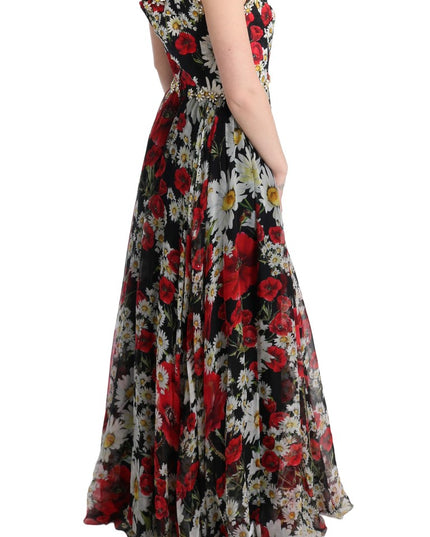 Dolce & Gabbana Multicolor Silk Floral Crystal Long Maxi Dress