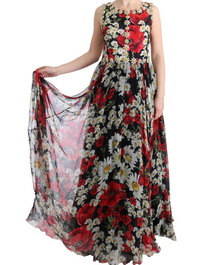 Dolce & Gabbana Multicolor Silk Floral Crystal Long Maxi Dress