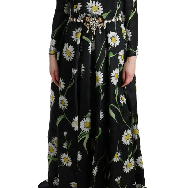 Dolce & Gabbana Multicolor Silk Sunflower Print Long Maxi Dress