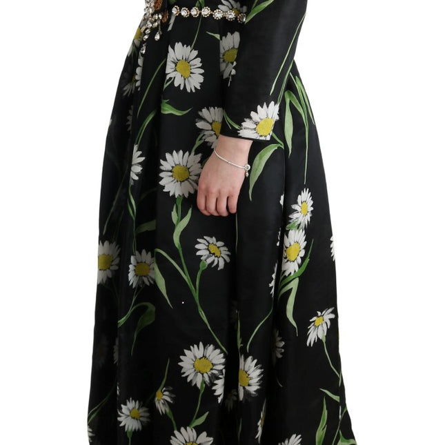 Dolce & Gabbana Multicolor Silk Sunflower Print Long Maxi Dress