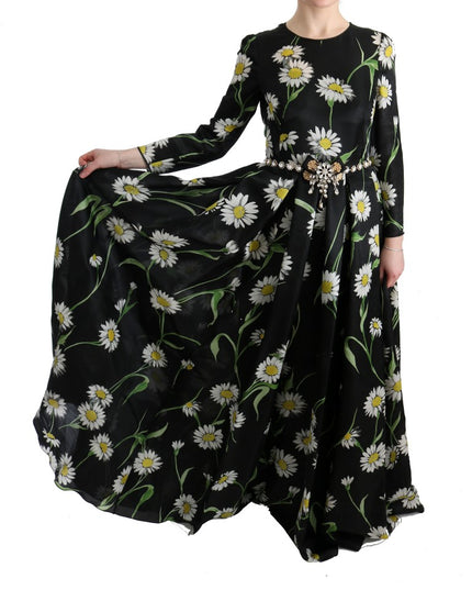 Dolce & Gabbana Multicolor Silk Sunflower Print Long Maxi Dress