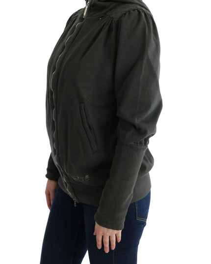 Exte Gray Top Hooded Cotton Zipper Sweater