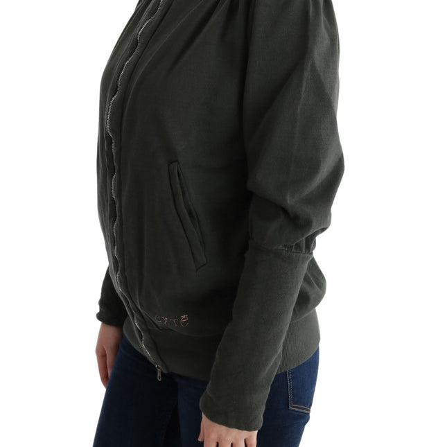 Exte Gray Top Hooded Cotton Zipper Sweater