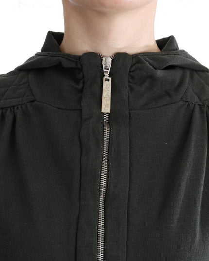 Exte Gray Top Hooded Cotton Zipper Sweater