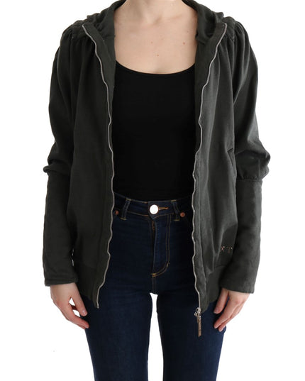 Exte Gray Top Hooded Cotton Zipper Sweater