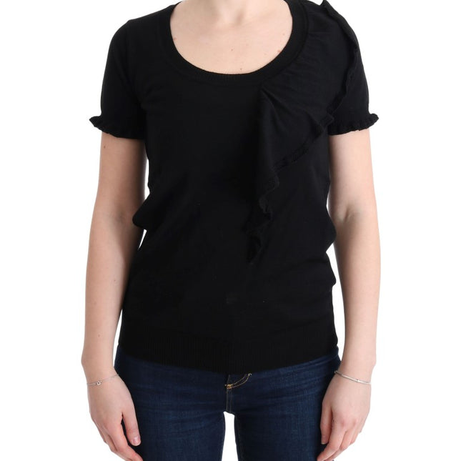 MARGHI LO' Black 100% Lana Wool Top Blouse T-shirt