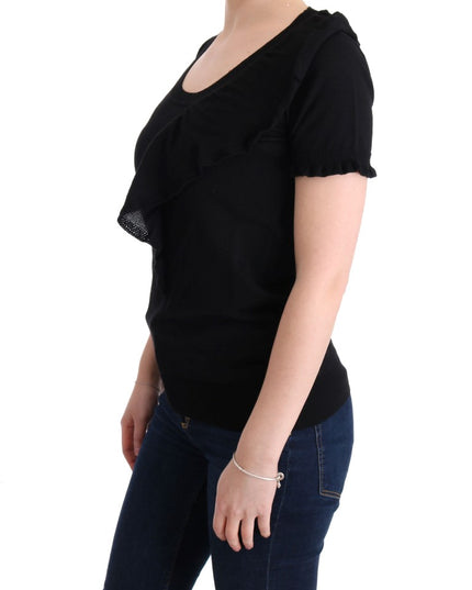 MARGHI LO' Black 100% Lana Wool Top Blouse T-shirt
