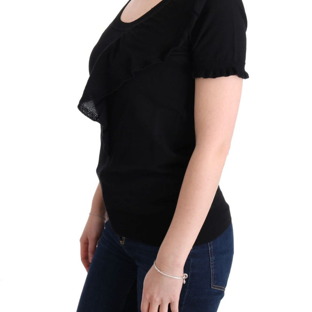 MARGHI LO' Black 100% Lana Wool Top Blouse T-shirt
