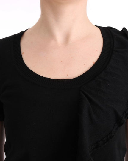MARGHI LO' Black 100% Lana Wool Top Blouse T-shirt