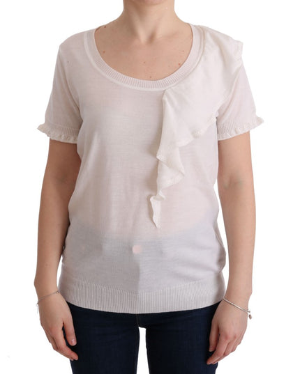 MARGHI LO' White 100% Lana Wool Top Blouse T-shirt