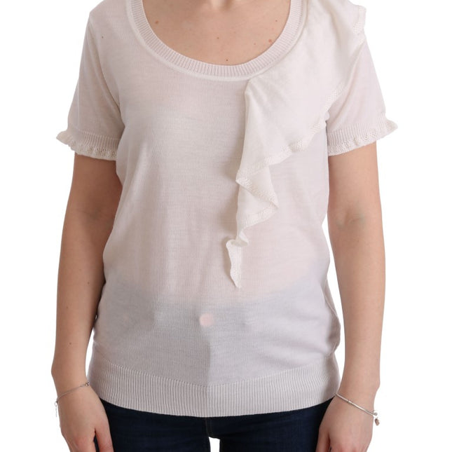 MARGHI LO' White 100% Lana Wool Top Blouse T-shirt