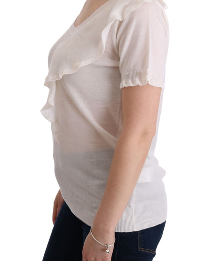 MARGHI LO' White 100% Lana Wool Top Blouse T-shirt