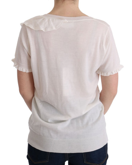 MARGHI LO' White 100% Lana Wool Top Blouse T-shirt
