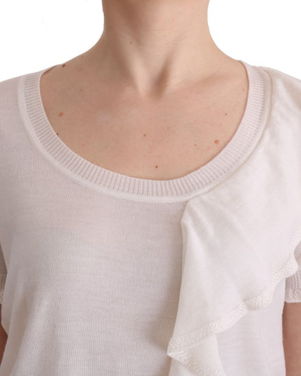 MARGHI LO' White 100% Lana Wool Top Blouse T-shirt