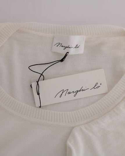 MARGHI LO' White 100% Lana Wool Top Blouse T-shirt