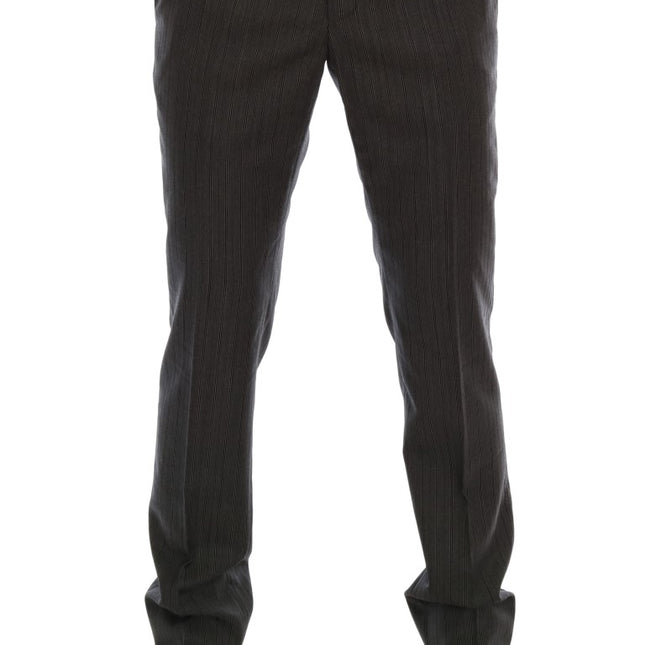 Dolce & Gabbana Gray Wool Striped Formal Pants