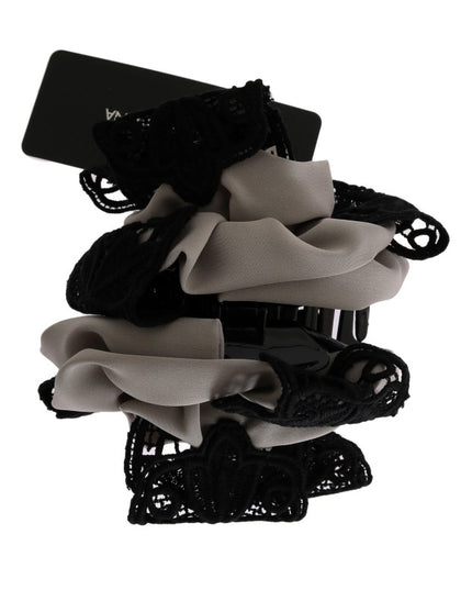 Dolce & Gabbana Gray Silk Black Lace Hair Claw