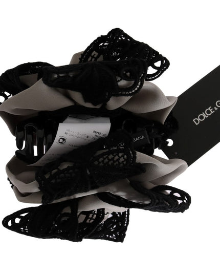 Dolce & Gabbana Gray Silk Black Lace Hair Claw