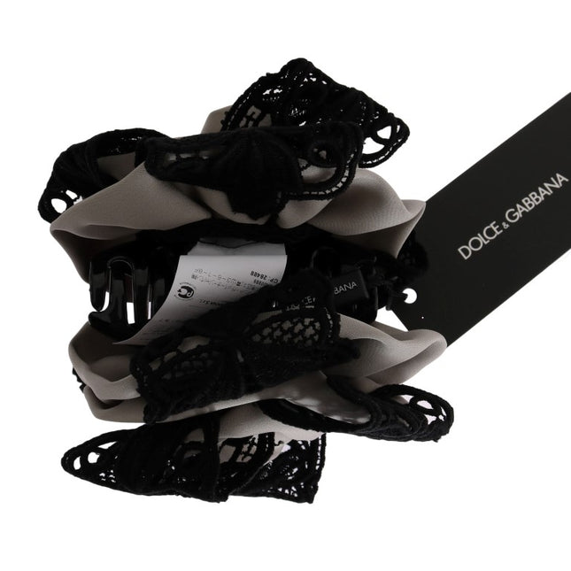 Dolce & Gabbana Gray Silk Black Lace Hair Claw