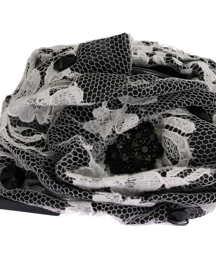 Dolce & Gabbana Black White Floral Lace Crystal Hair Claw