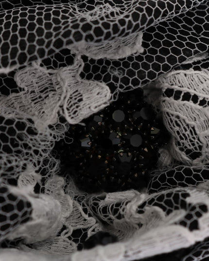 Dolce & Gabbana Black White Floral Lace Crystal Hair Claw
