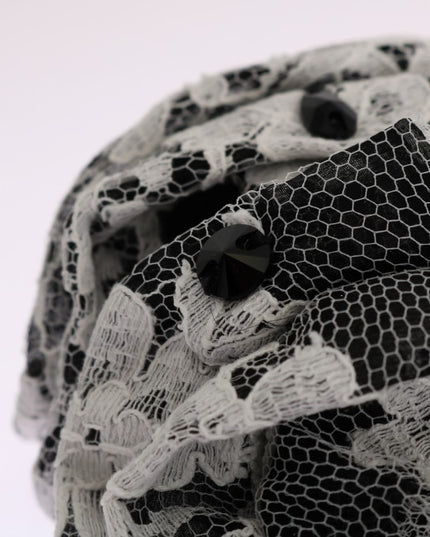 Dolce & Gabbana Black White Floral Lace Crystal Hair Claw