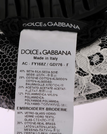 Dolce & Gabbana Black White Floral Lace Crystal Hair Claw