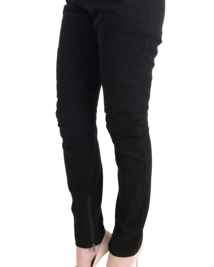 Ermanno Scervino Black Cotton Slim Fit Casual Pants