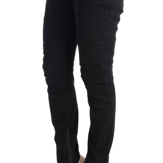 Ermanno Scervino Black Cotton Slim Fit Casual Pants
