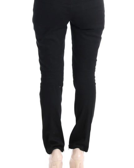 Ermanno Scervino Black Cotton Slim Fit Casual Pants