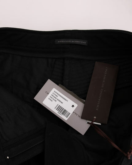 Ermanno Scervino Black Cotton Slim Fit Casual Pants